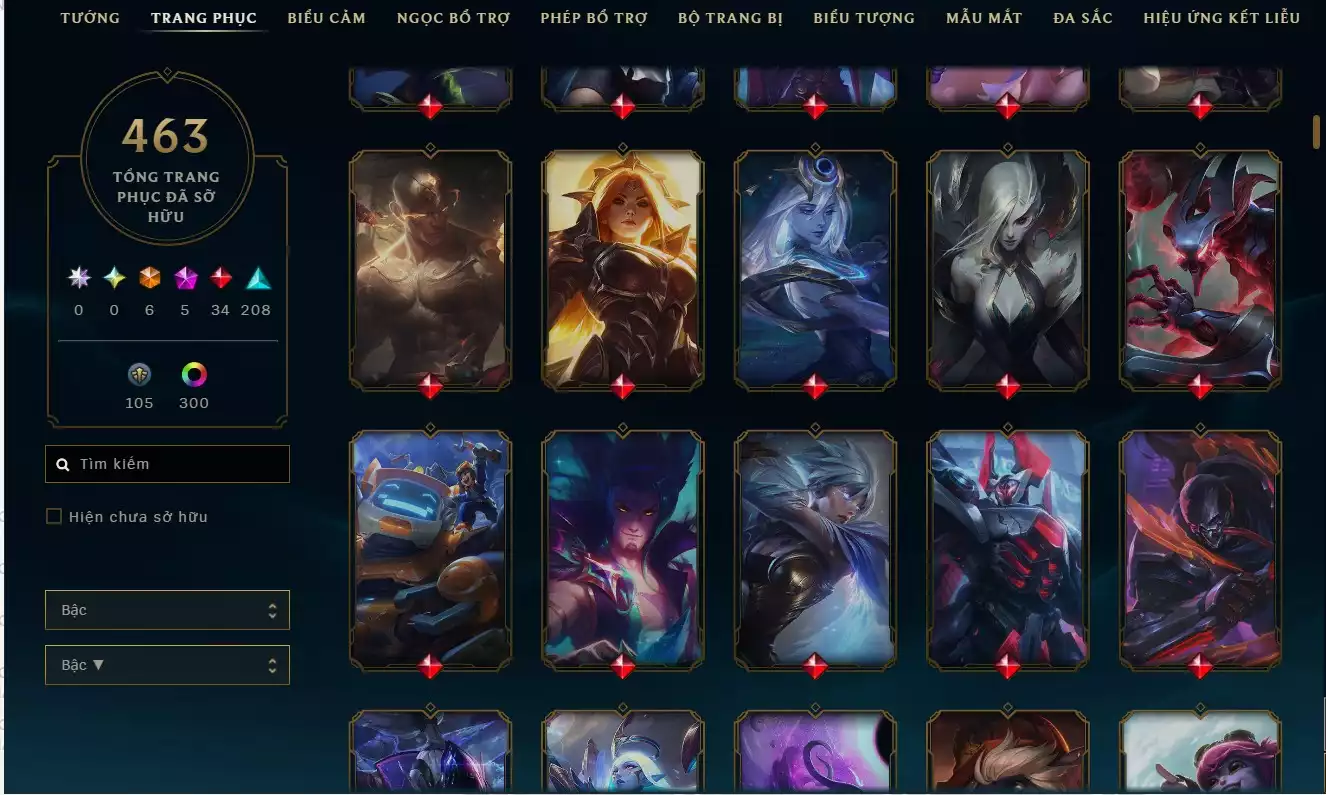 Ảnh Tổng skin: 463 skin. TFT (Đấu Trường Chân Lý): Có Dư 6 Huy Chương Sân Chưởng: Đầy đủ
