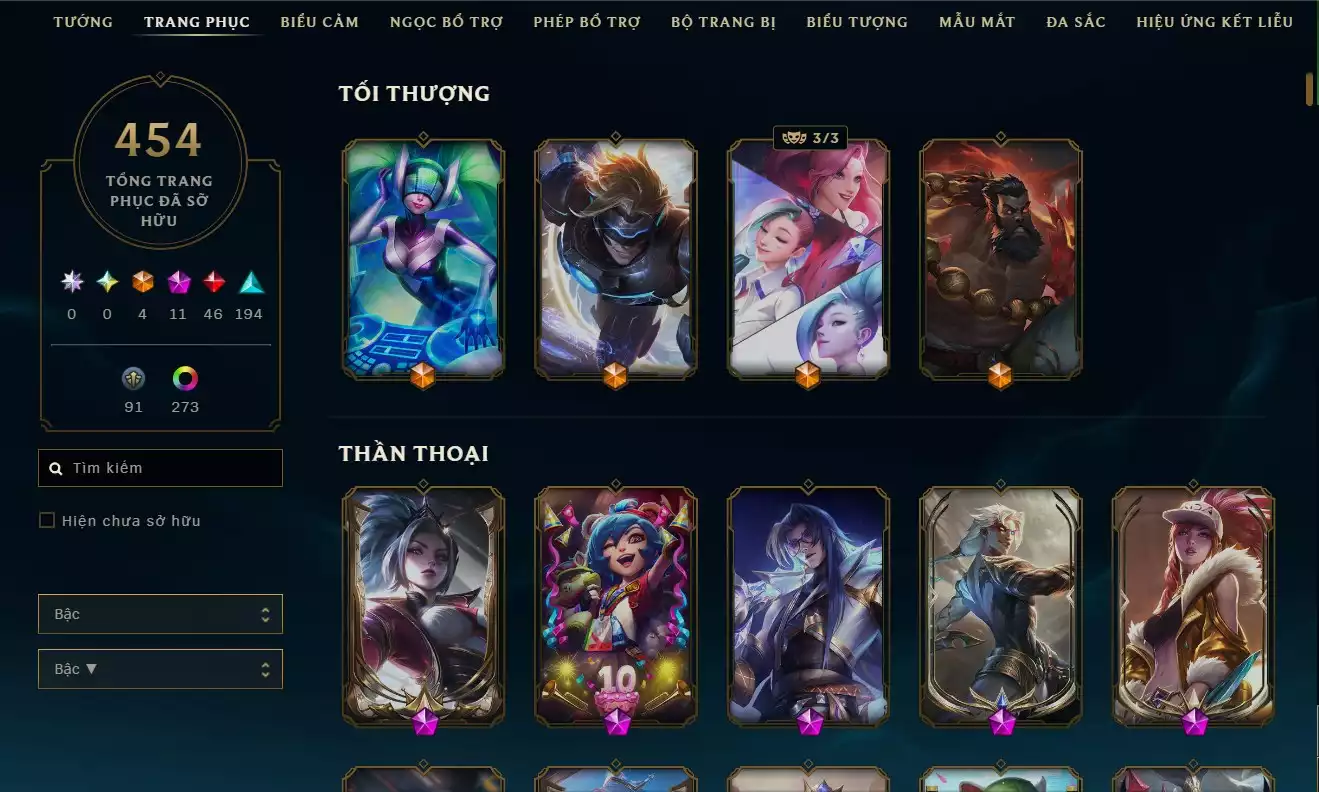 🔥 ACC LOL KHỦNG – 454 SKIN 🔥
