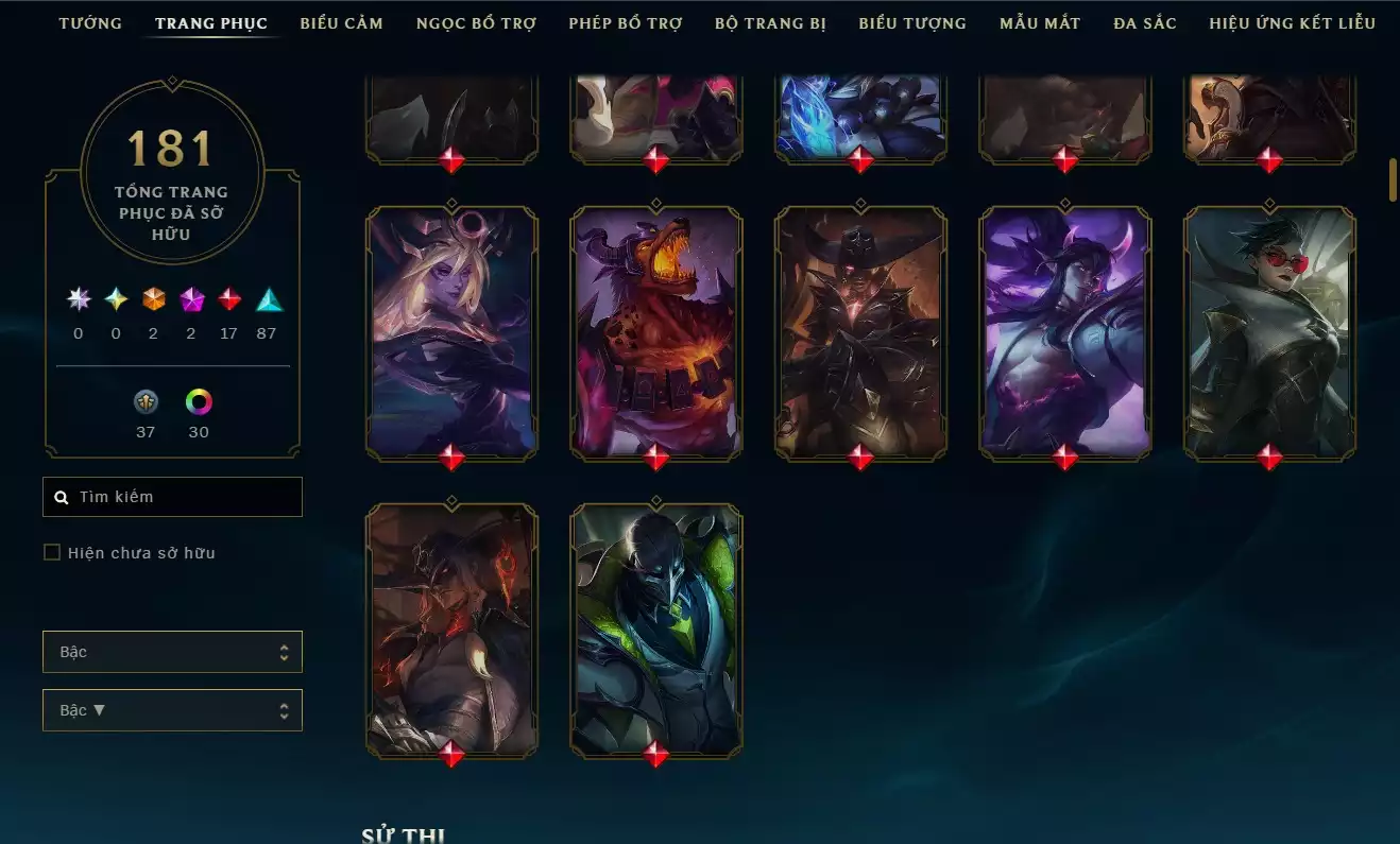 Ảnh 🎭 TFT 2 Linh Thú Tí Nị Xanh 7 Huy chương 🏅 Sân Pass cực đẹp 🏟️ Chưởng lực Xoẹt Xoẹt Tiệm Trà – Hàng Hiệu ⚡ 🎮 LOL 181 Skin 🎨 (nhiều skin đẹp, dễ nhìn) Skin nổi bật: ✦ Darius Lang Vương 👑 ✦ Leesin Nộ Long Cước 🐉 ✦ Jayce Arcane Kẻ Sống Sót 🔮 ✦ Yone Cao Bồi 🤠